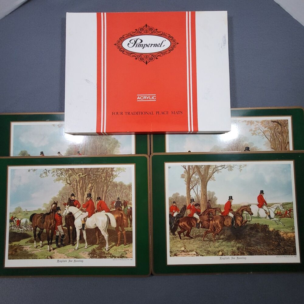 Pimpernel English Fox Hunting Placemats Set of 4 J.F. Herring Acrylic Boxed GOOD